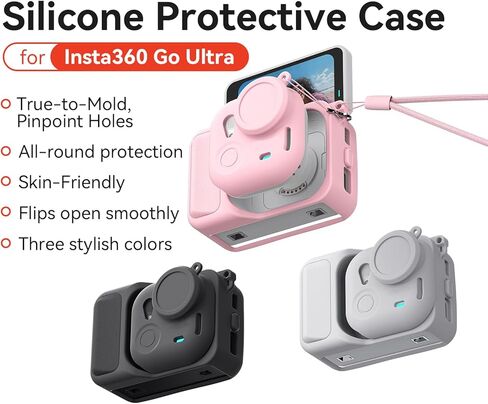 Silicone Case for Insta360 Go Ultra Cases Full Body Sleeve Protective Cover Compatible with Insta360 Go Ultra Camera Accessories with Enhanced Grip, Anti-Scratch Lens Cap, Pink in Kuwait