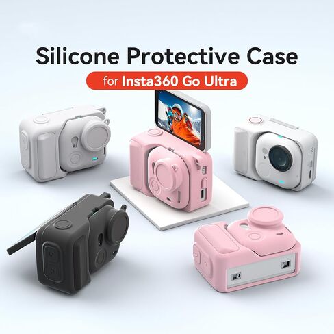 Silicone Case for Insta360 Go Ultra Cases Full Body Sleeve Protective Cover Compatible with Insta360 Go Ultra Camera Accessories with Enhanced Grip, Anti-Scratch Lens Cap, Pink in Kuwait