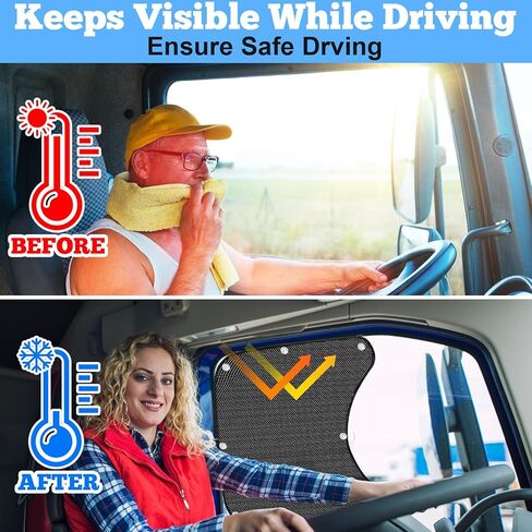 تم ترقيته 2pcs الجانبية النافذة الشمسية لشاحنة شبه ، نصف الظل/نصف شفاف نصف شاحنة نافذة الشمس ، حماية الأشعة فوق البنفسجية شبه الشاحنات الظل مع أكواب شفط ثابتة in Kuwait