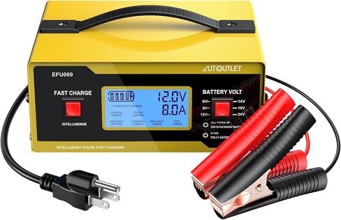 AUTOUTLET Upgraded 6/8/12/14/16/24V Battery Charger Automotive Smart Car Battery Charger and Trickle Maintainer 0-14A Fully Automatic with Cable Clamps in Saudi Arabia