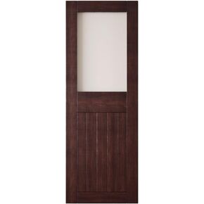 Red Mahogany 42" x 84" Half Lite Frosted Glass Panel, Solid Wood Sliding Barn Door, Assembly Required, Door Only, Interior Use in Saudi Arabia