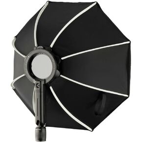 FastBox 24" Softbox Octagonal Softbox - معدّل ضوء الإعداد السريع للفلاش الموجود على الكاميرا، الجزء الداخلي فضي، قبضة مسدس قابلة للإمالة 120 درجة، حامل حامل 5/8 بوصة، حاجز داخلي وموزع أمامي in Kuwait
