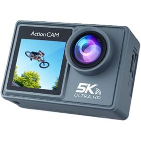 كاميرا عمل EBTOOLS 5K WiFi، شاشة مزدوجة فائقة الدقة، زاوية واسعة 170 درجة، تثبيت 6 محاور، صورة 50 ميجابكسل، شاشة خلفية 1.4 بوصة، شاشة أمامية تعمل باللمس 2.0 بوصة، مع ميكروفون لاسلكي in Kuwait