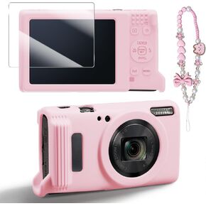 حافظة سيليكون لهاتف Canon PowerShot ELPH 360/IXY 650 مع واقي شاشة وحبل، غطاء كاميرا ناعم مضاد للخدش، غطاء حماية نحيف لجسم الكاميرا - وردي in Kuwait
