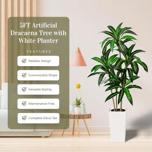5FT Artificial Dracaena Tree – Tall Faux Indoor Plant with Planter, Large Fake Plant for Living Room, Office, Bedroom & Home Décor in Saudi Arabia