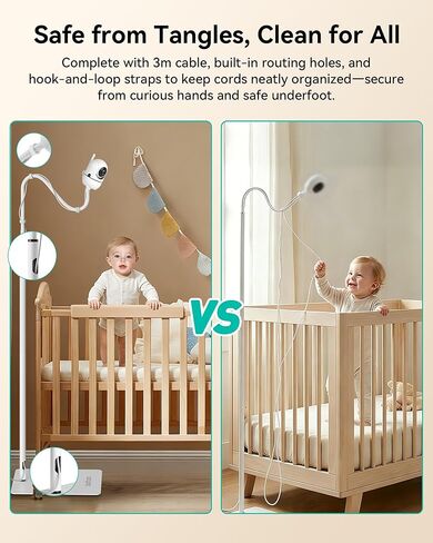 حامل حامل أرضي لمراقبة الأطفال من جارتو قابل للتركيب من أجل HelloBaby HB65/ HB40/HB6550/HB 65560/HB66/HB6339/HB6550 Pro، Momcozy، Nanit، VAVA، ارتفاع قابل للتعديل وقاعدة ثابتة، بدون أدوات أو تلف في الحائط in Kuwait