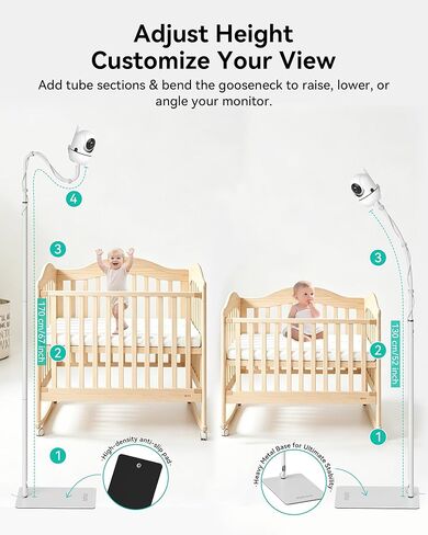 حامل حامل أرضي لمراقبة الأطفال من جارتو قابل للتركيب من أجل HelloBaby HB65/ HB40/HB6550/HB 65560/HB66/HB6339/HB6550 Pro، Momcozy، Nanit، VAVA، ارتفاع قابل للتعديل وقاعدة ثابتة، بدون أدوات أو تلف في الحائط in Kuwait
