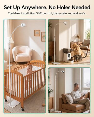 حامل حامل أرضي لمراقبة الأطفال من جارتو قابل للتركيب من أجل HelloBaby HB65/ HB40/HB6550/HB 65560/HB66/HB6339/HB6550 Pro، Momcozy، Nanit، VAVA، ارتفاع قابل للتعديل وقاعدة ثابتة، بدون أدوات أو تلف في الحائط in Kuwait