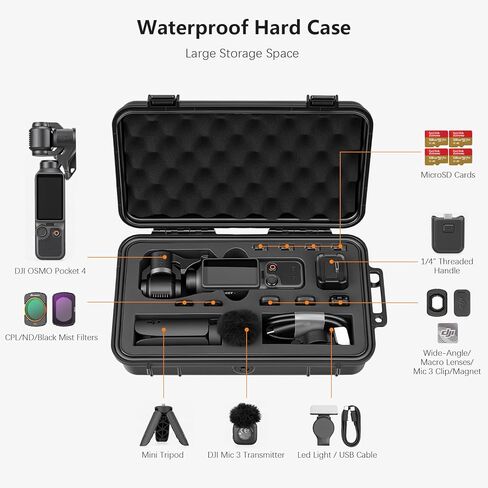 جراب AMAZEAR مقاوم للماء متوافق مع DJI OSMO Pocket 4، Pocket4 Creator Combo Accessories صغير الحجم بغطاء صلب صندوق سفر للحمل والحماية والتخزين والتنظيم، أسود in Kuwait