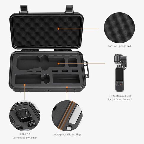 جراب AMAZEAR مقاوم للماء متوافق مع DJI OSMO Pocket 4، Pocket4 Creator Combo Accessories صغير الحجم بغطاء صلب صندوق سفر للحمل والحماية والتخزين والتنظيم، أسود in Kuwait