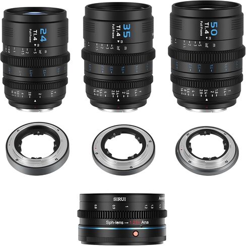 SIRUI VP-1 Vision Prime 1 T1.4 مجموعة عدسات سينمائية كاملة الإطار، 24 مم، 35 مم، 50 مم عدسة سينمائية بتركيز يدوي مع حامل E مثبت مسبقًا، حوامل RF/Z/L قابلة للتبديل (أسود) ومحول 1.25x in Kuwait