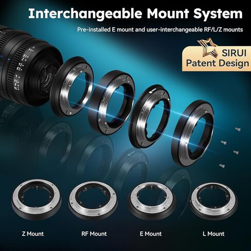 SIRUI VP-1 Vision Prime 1 T1.4 مجموعة عدسات سينمائية كاملة الإطار، 24 مم، 35 مم، 50 مم عدسة سينمائية بتركيز يدوي مع حامل E مثبت مسبقًا، حوامل RF/Z/L قابلة للتبديل (أسود) ومحول 1.25x in Kuwait
