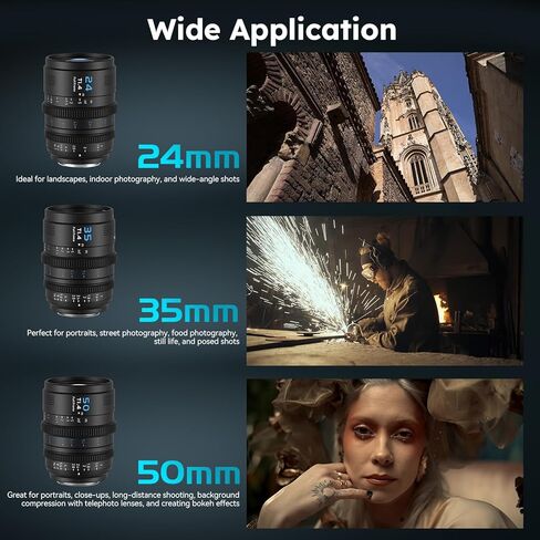 SIRUI VP-1 Vision Prime 1 T1.4 مجموعة عدسات سينمائية كاملة الإطار، 24 مم، 35 مم، 50 مم عدسة سينمائية بتركيز يدوي مع حامل E مثبت مسبقًا، حوامل RF/Z/L قابلة للتبديل (أسود) ومحول 1.25x in Kuwait