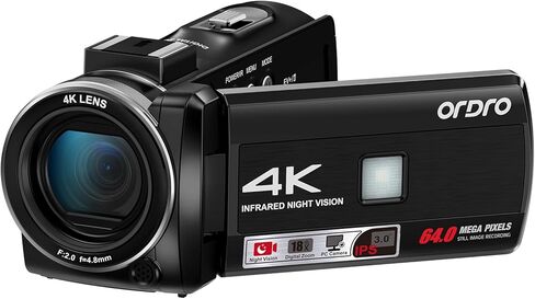 كاميرا فيديو ORDRO Z36 بدقة 4K، وكاميرا تسجيل فيديو بدقة 64 ميجابكسل لتكبير رقمي 18X على YouTube، وشاشة دوران 3.0 بوصة، ورؤية ليلية بالأشعة تحت الحمراء، وحامل ثلاثي القوائم صغير، وبطاقة 32 جيجا وبطاريتين in Kuwait
