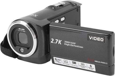 كاميرا فيديو Jiawu، كاميرا فيديو بشاشة دوران 2.7K 50MP 270 درجة، كاميرا Vlog مع ضوء تعبئة LED تقريب رقمي 16X لتسجيل التصوير in Kuwait