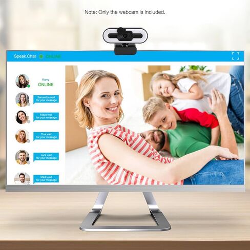 كاميرا ويب USB بدقة 4K، بدقة 5 ميجابكسل، صورة واضحة، متوافقة مع اللوحة، ميكروفون لتقليل الضوضاء، ضوء، لمؤتمرات الفيديو، التدريس عبر الإنترنت، البث المباشر، مع 3 مستويات من السطوع قابلة للتعديل in Kuwait