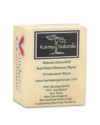 Karma Organic Natural Nail Polish Remover Wipes with Soybean and Lavender Oil, 100% Soy Based, Non-Toxic, Vegan, Cruelty-Free – Pack of 10 in Kuwait
