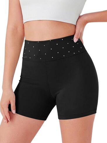 Haloumoning Girls Athletic Shorts Kids Sparkly High Waisted Yoga Dance Biker Shorts Crystal Gymnastics Shorts 5-14Y in Saudi Arabia