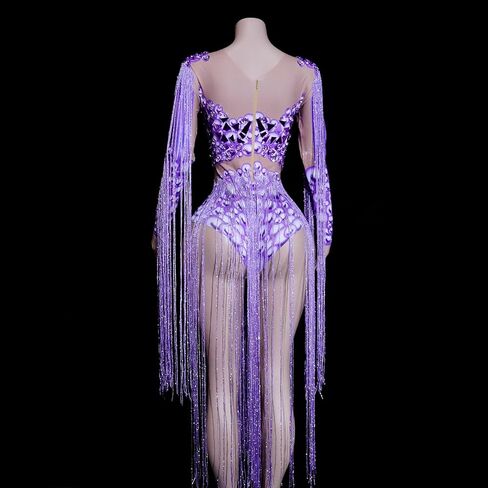 Tyian Sparkling Rhinestone Mirror Tassels Leotard Women Sexy Latin Stage Team Drag Performance Party Birthday Costumes in Saudi Arabia