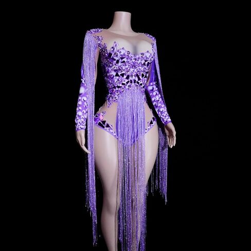 Tyian Sparkling Rhinestone Mirror Tassels Leotard Women Sexy Latin Stage Team Drag Performance Party Birthday Costumes in Saudi Arabia