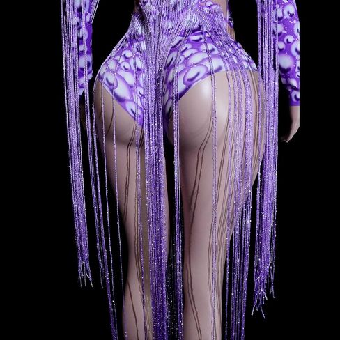 Tyian Sparkling Rhinestone Mirror Tassels Leotard Women Sexy Latin Stage Team Drag Performance Party Birthday Costumes in Saudi Arabia