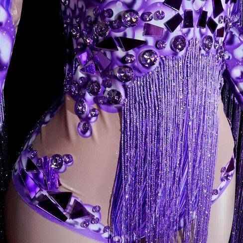 Tyian Sparkling Rhinestone Mirror Tassels Leotard Women Sexy Latin Stage Team Drag Performance Party Birthday Costumes in Saudi Arabia