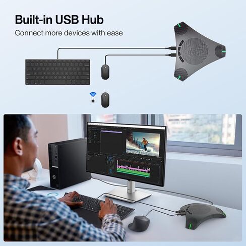 مكبر صوت للمؤتمرات وميكروفون، مكبر صوت USB مع التقاط صوت متعدد الاتجاهات 360 درجة، تحسين الصوت الذكي، صوت هاي فاي، تقليل الصدى والضوضاء للأعمال، المكتب المنزلي، الاجتماعات عبر الإنترنت in Saudi Arabia