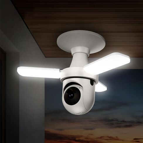 كاميرا KERUI 2K بمصباح كهربائي خارجي داخلي، كاميرا أمان PTZ WiFi للتتبع التلقائي 360 درجة مع ضوء LED خافت، رؤية ليلية ملونة، كشف حركة AI، صوت ثنائي الاتجاه، برغي E27 في مقبس الإضاءة in Kuwait