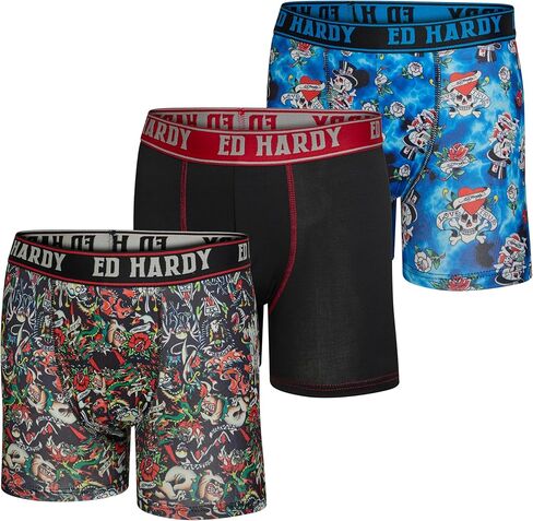 ED HARDY Boys Boxer Briefs Multipack Performance Underwear, Breathable Stretch Fabric, Tattoo Skull Graphic Designs in Saudi Arabia