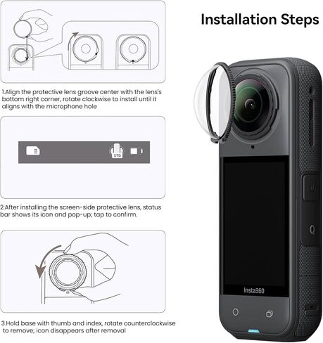 For Insta360 X5 Lens Protector Set – Includes Front & Rear Optical Glass Protectors with Multi-Layer Coating, Scratch-Resistant, Lens Cleaning Cloth, Easy to Install, Advanced Mode Recognition, Compatible with X5 Camera (Black) in Saudi Arabia