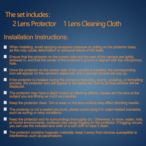 For Insta360 X5 Lens Protector Set – Includes Front & Rear Optical Glass Protectors with Multi-Layer Coating, Scratch-Resistant, Lens Cleaning Cloth, Easy to Install, Advanced Mode Recognition, Compatible with X5 Camera (Black) in Saudi Arabia