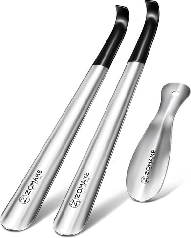 ZOMAKE Shoe Horn Long Handle for Boots 2 Pack- 16.5'' Metal Shoehorn for Seniors with 2pcs Travel Shoe Horn - Steel Shoe Horns for Men Women (Silver) in Kuwait