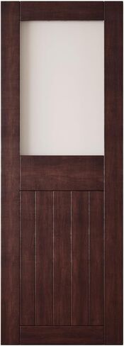 Red Mahogany 42" x 84" Half Lite Frosted Glass Panel, Solid Wood Sliding Barn Door, Assembly Required, Door Only, Interior Use in Saudi Arabia