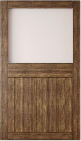 Dark Walnut 42" x 84" Half Lite Frosted Glass Panel, Solid Wood Sliding Barn Door, Assembly Required, Door Only, Interior Use in Saudi Arabia