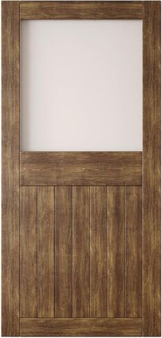 Dark Walnut 42" x 84" Half Lite Frosted Glass Panel, Solid Wood Sliding Barn Door, Assembly Required, Door Only, Interior Use in Saudi Arabia