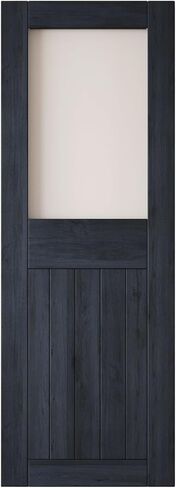 Navy 42" x 84" Half Lite Frosted Glass Panel, Solid Wood Sliding Barn Door, Assembly Required, Door Only, Interior Use in Saudi Arabia