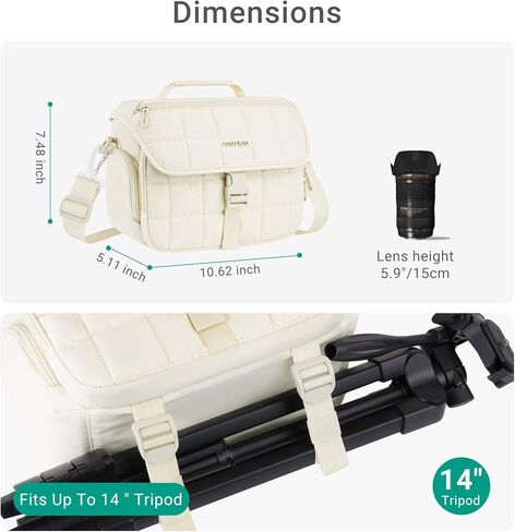 حقيبة كاميرا موسيسو للمصورين، حقيبة كتف للتصوير الفوتوغرافي لكاميرات DSLR/SLR/عديمة المرايا، حقيبة كاميرا مبطنة مربعة مع حامل ثلاثي القوائم سفلي وغطاء للمطر لكاميرات Canon/Nikon/Sony، بيج in Kuwait