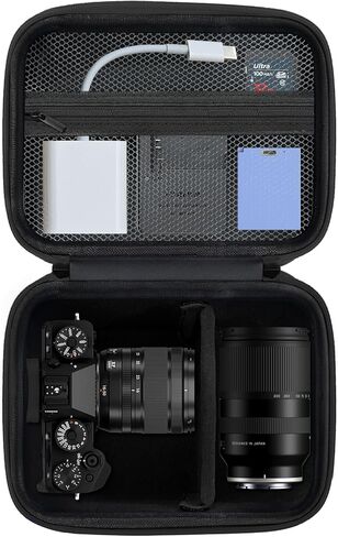 حقيبة حمل صلبة لكاميرا Fujifilm T30 III/X-T5/X-T50/Canon AE-1 بدون مرآة تناسب عدسات 16-50 مم/18-300 مم مع فواصل قابلة للتعديل وجيب شبكي (الجراب فقط) in Kuwait