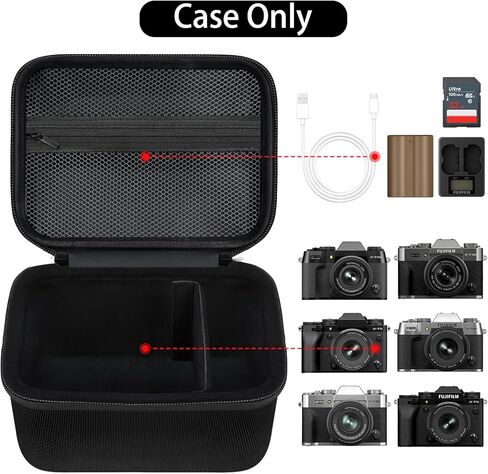 حقيبة حمل صلبة لكاميرا Fujifilm T30 III/X-T5/X-T50/Canon AE-1 بدون مرآة تناسب عدسات 16-50 مم/18-300 مم مع فواصل قابلة للتعديل وجيب شبكي (الجراب فقط) in Kuwait