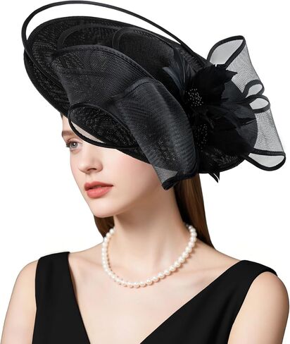 dressfan Womens Church Derby Fascinator Hats,20s 50s Linen Feather Vintage Feather Wedding Tea Party Derby Hats in Saudi Arabia
