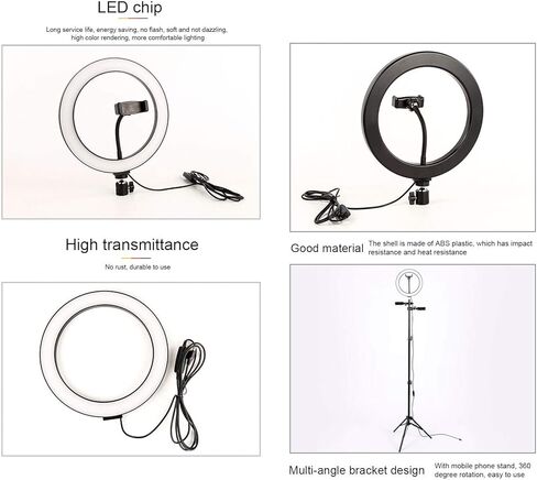 ضوء حلقة LED مع 10 مستويات يعتم 3 درجة حرارة اللون قابل للتعديل USB بالطاقة سطح المكتب ملء مصباح للبث المباشر صورة شخصية استوديو التصوير الفوتوغرافي مادة ABS قطر 25.5 سم in Kuwait