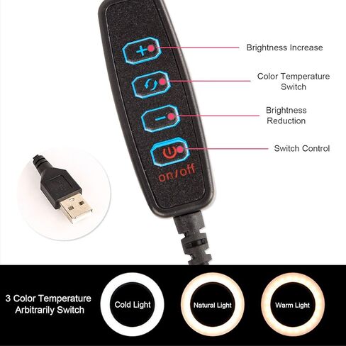 ضوء حلقة LED مع 10 مستويات يعتم 3 درجة حرارة اللون قابل للتعديل USB بالطاقة سطح المكتب ملء مصباح للبث المباشر صورة شخصية استوديو التصوير الفوتوغرافي مادة ABS قطر 25.5 سم in Kuwait