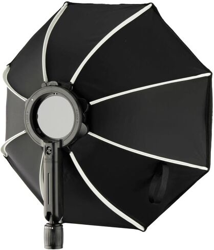 FastBox 24" Softbox Octagonal Softbox - معدّل ضوء الإعداد السريع للفلاش الموجود على الكاميرا، الجزء الداخلي فضي، قبضة مسدس قابلة للإمالة 120 درجة، حامل حامل 5/8 بوصة، حاجز داخلي وموزع أمامي in Kuwait