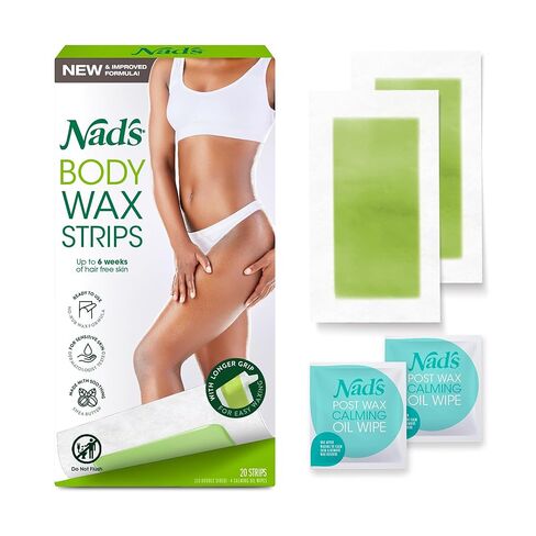 Nad's Body Wax Strips Hair Removal For Women All Skin Types, 20 Waxing Strips + 4 Calming Oil Wipes in Kuwait