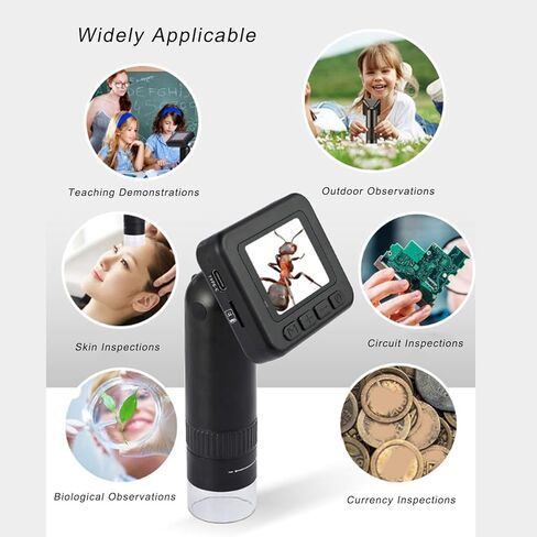 PUSOKEI 1000X مجهر رقمي محمول، شاشة 2 بوصة 1080P كاميرا زجاجية مكبرة محمولة مع 8 أضواء LED، للأطفال الطلاب إصلاح لحام البحث العلمي in Kuwait