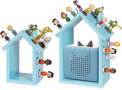 for Tonies Shelf Magnetic - for Tonies Figure Organizer Kids Room, Wooden Display Shelf for Tonies Box Holder, Wall Floating Shelves Toy Storage, House Shape Set of 2 with 38Pcs Adhesive Metal Plate in Saudi Arabia
