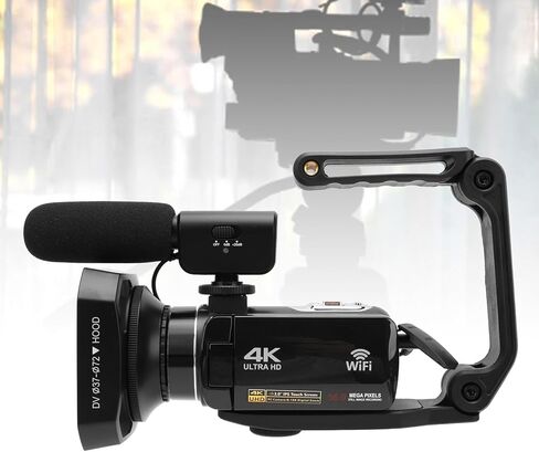 كاميرا فيديو Alomejor 4K، كاميرا فيديو WiFi بدقة 56 ميجابكسل مع مثبت ميكروفون للبث المباشر والسفر in Kuwait