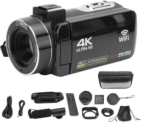 كاميرا فيديو Alomejor 4K، كاميرا فيديو WiFi بدقة 56 ميجابكسل مع مثبت ميكروفون للبث المباشر والسفر in Kuwait