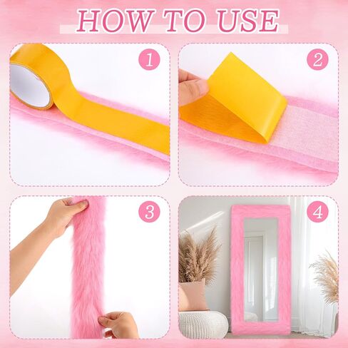 Pink Fluffy Full Length Mirror Frame Decor 64 x 21 Inch Universal Ultra Soft Non Slip Border Cover with Adhesive Tape for Mirror with Stand Bedroom Cloakroom Home Decoration Women Girls Gifts in Saudi Arabia