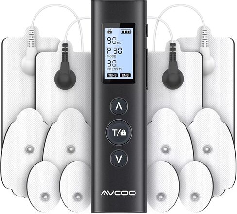 AVCOO 30 وضعًا لوحدة TENS EMS محفز العضلات المدمج لتخفيف الألم، محفز العضلات EMS ثنائي القناة قابل لإعادة الشحن والمحمول مع 30 مستوى كثافة و12 وسادة بديلة لوحدة عشرات القطب الكهربائي in Saudi Arabia